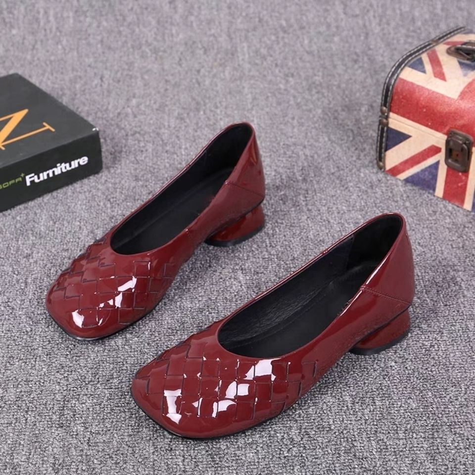 Women's Chunky Low-cut Square Toe Low Patent Casual Shoes