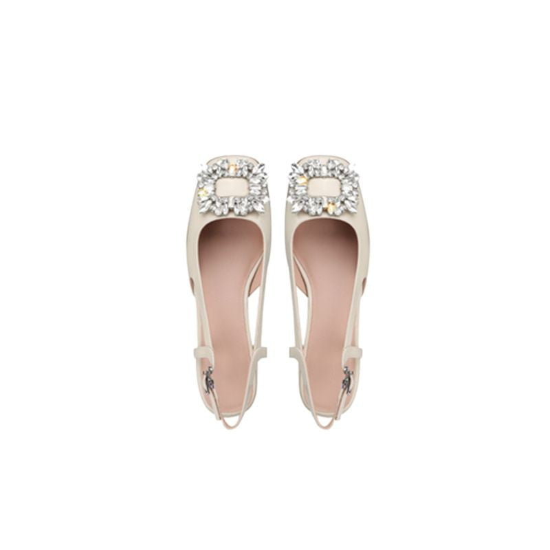 Women's Rhinestone Square Buckle Toe Low-cut Back Sandals
