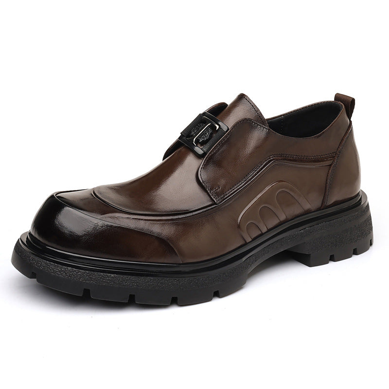 Men's Layer Cowhide Formal Thick Bottom Light Leather Shoes