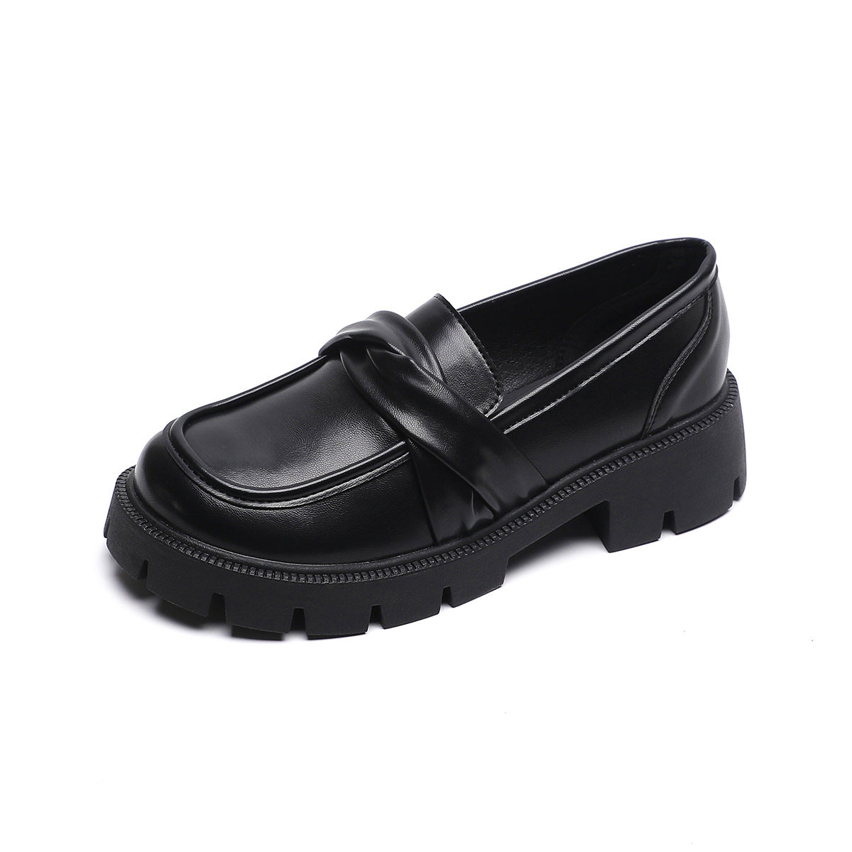Platform Female Slip-on Black Vintage Preppy Loafers