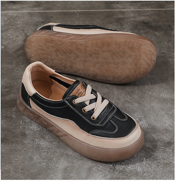 Women's Layer Cowhide Shallow Mouth Pumps Retro Casual Shoes