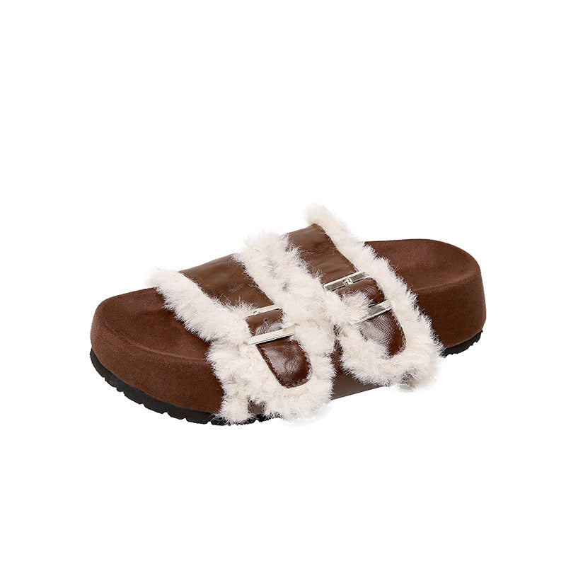 Women's Veet Buckle Thick Bottom Lamb Fur For Slippers