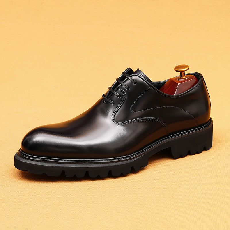 Men's Cowhide Glossy British Thick Sole Increased Business Formal Leather Shoes