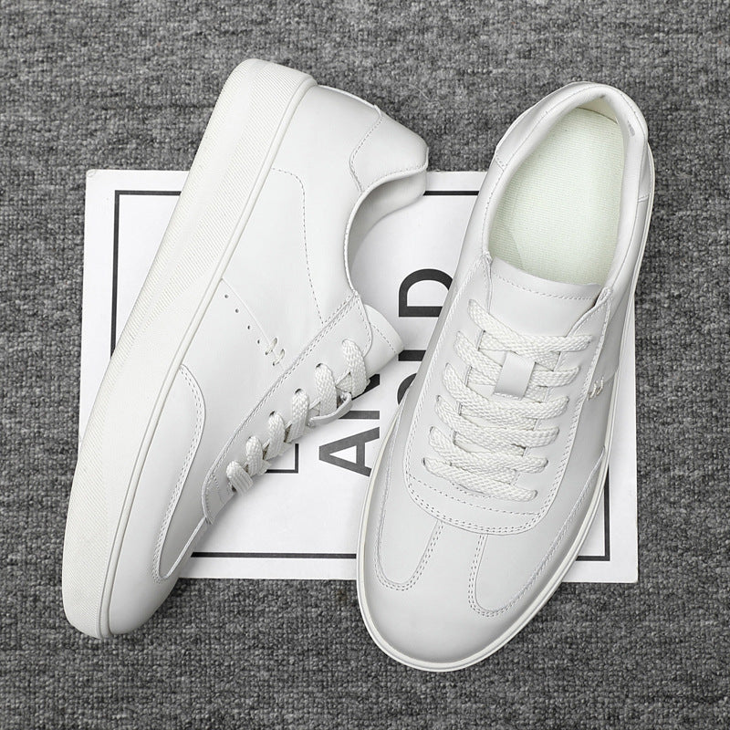 Men's White First Layer Cowhide Trendy Fashion Sneakers