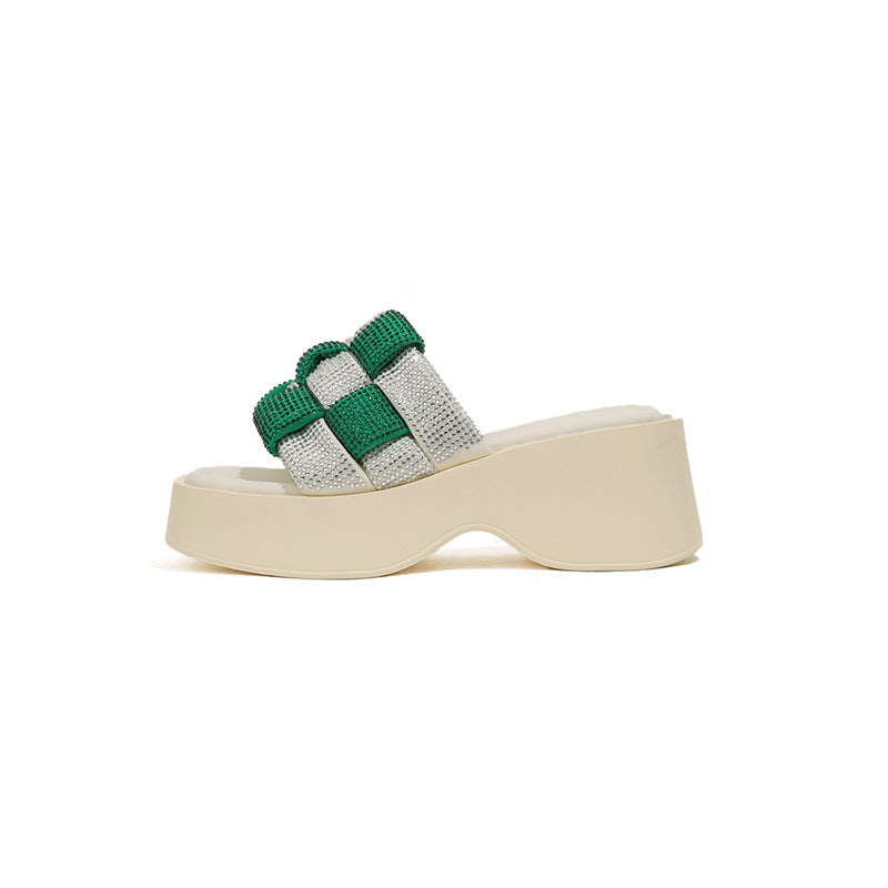 Women's Black White Chessboard Plaid Platform Height Slippers