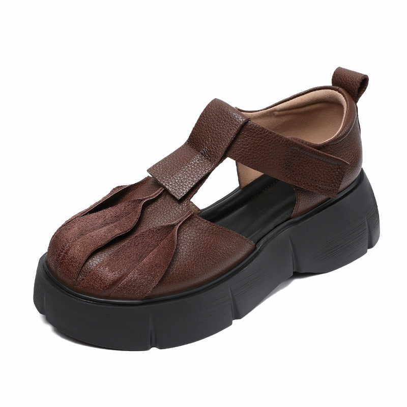 Women's Retro Ethnic Style Genuine Thick Bottom Toe Cap Sandals