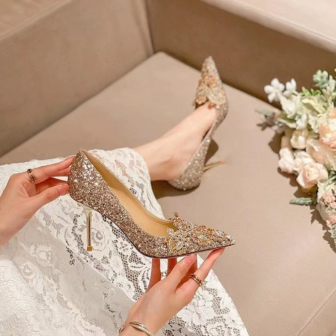 Women's Wedding Bridal Champagne Gold Chinese Suit Women's Shoes
