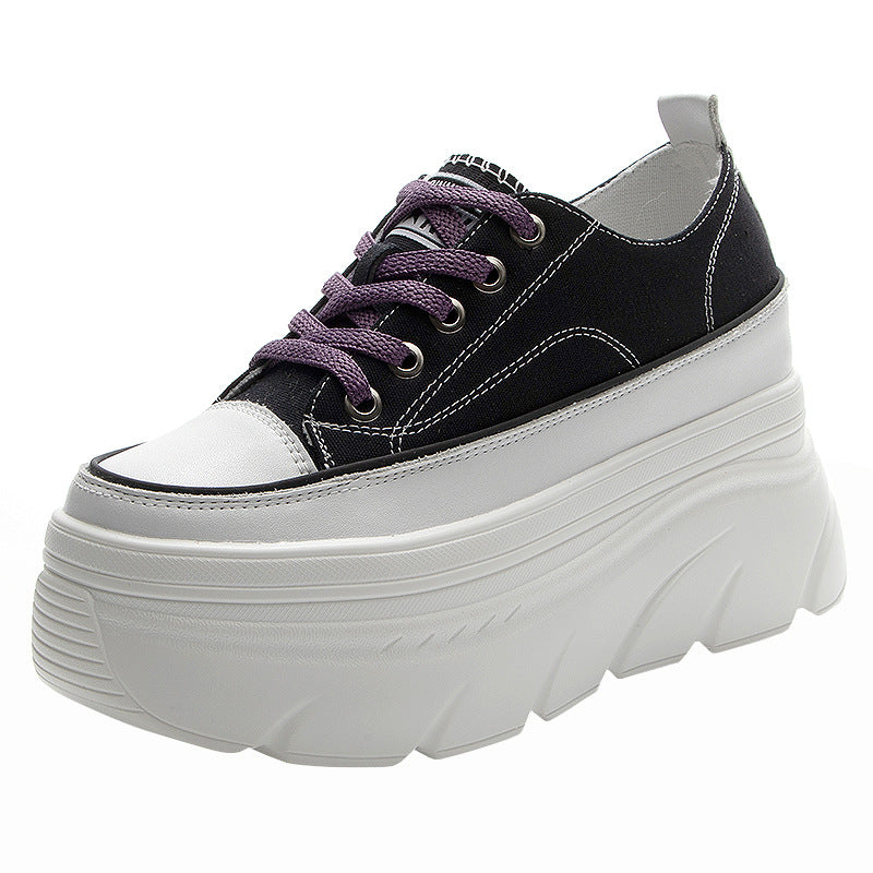 Women's White For Thick Sole Increased Lace Casual Shoes