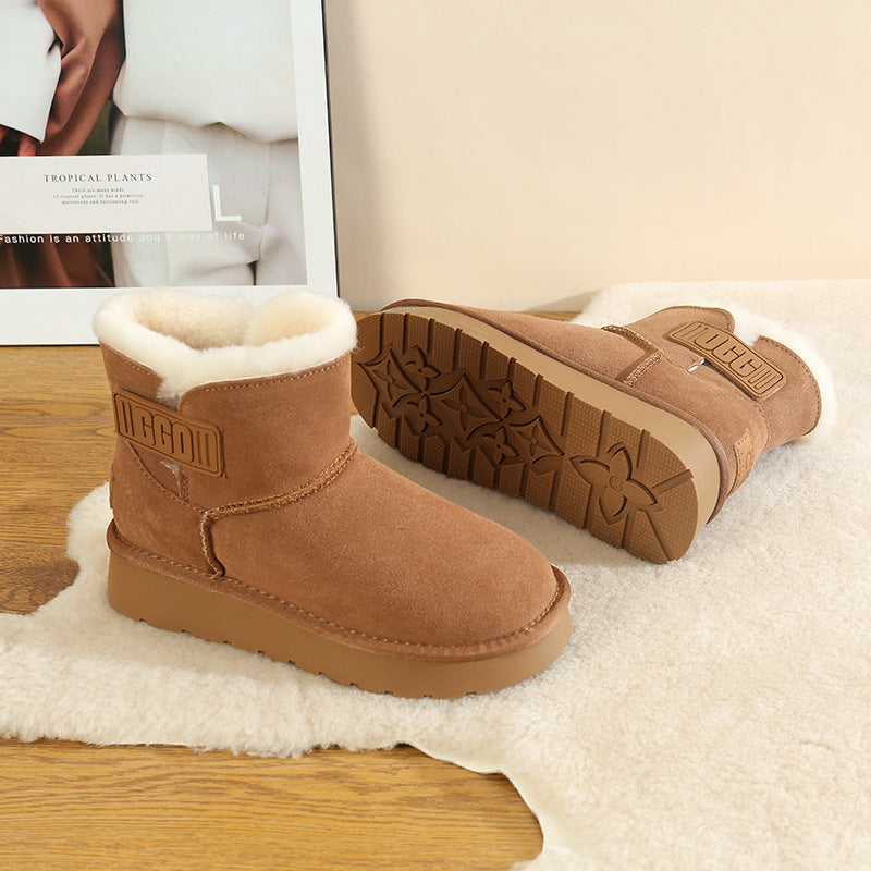 Women's Tube Veet Thickened Real Wool Velcro Snow Boots