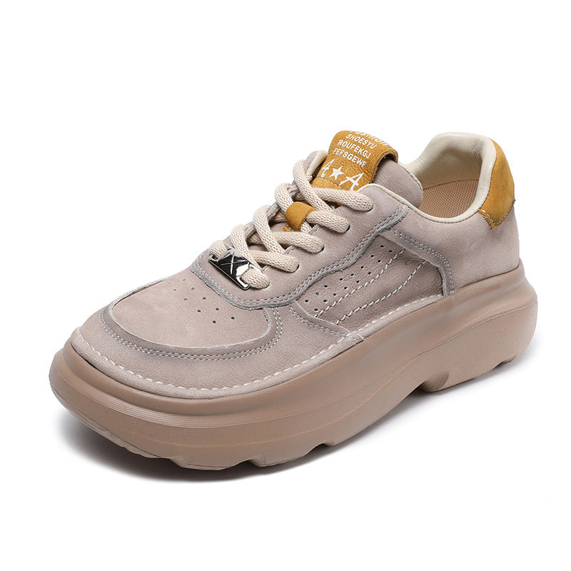 Women's Beautiful Color First Layer Cowhide Spring Thick Bottom Sports Sneakers