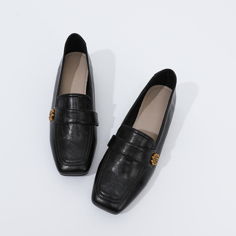 Retro Easy Matching Square Toe Chunky Mom Mid Slip-on Loafers