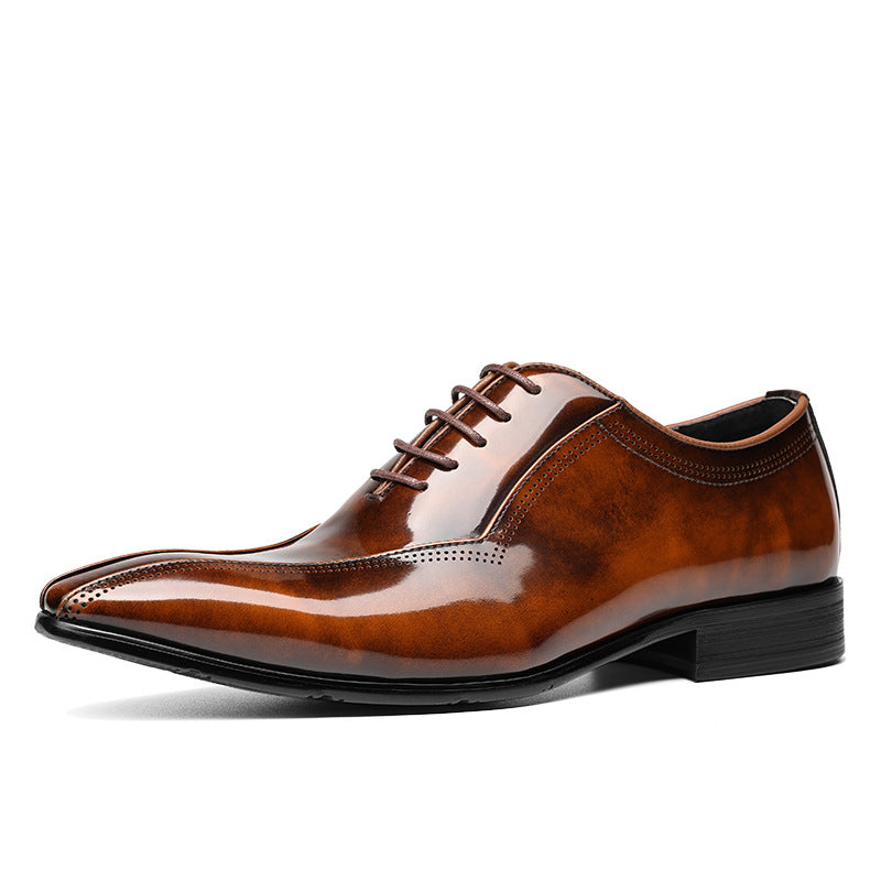 Men's Top Layer Cowhide Slit Bead Polished Gentleman Leather Shoes