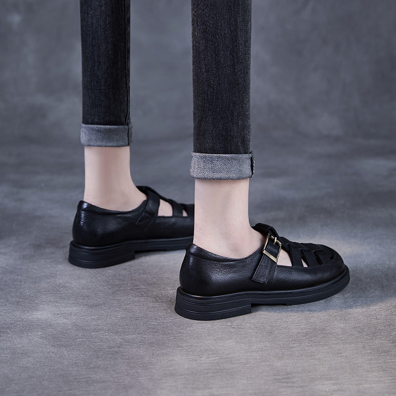 Women's Genuine Pitcher Plant Round Toe Flat Sandals