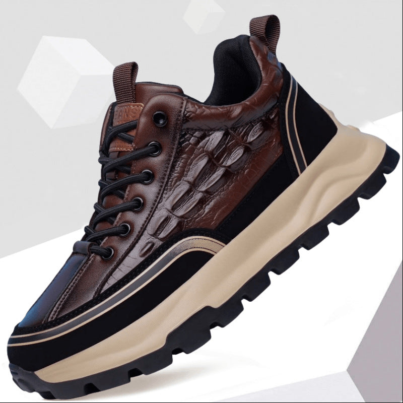 Men's Four Crocodile Pattern Fashionable Catwalk Sports Board Leather Shoes