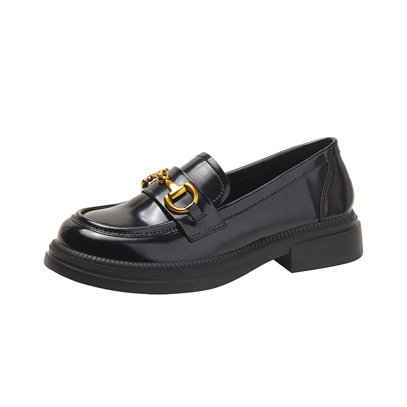 Women's Genuine Black Slip-on Small British Style Loafers