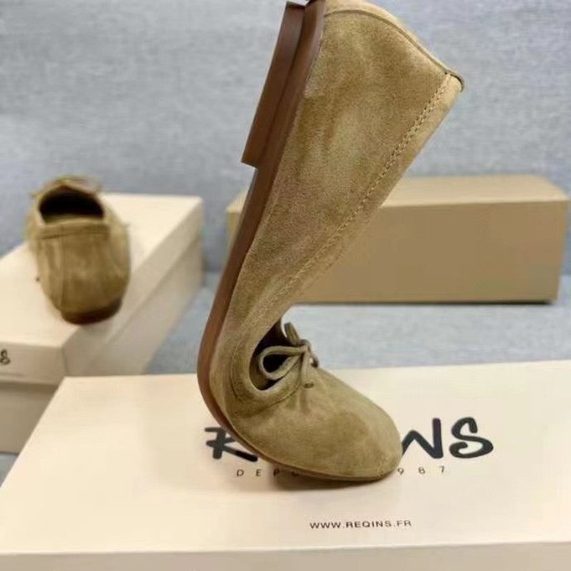 Women's Ballet Genuine French Style Retro Flat Bottom Square Head Casual Shoes