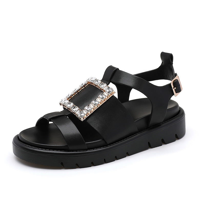 Women's Summer Rhinestone Square Buckle Roman Breathable Sandals