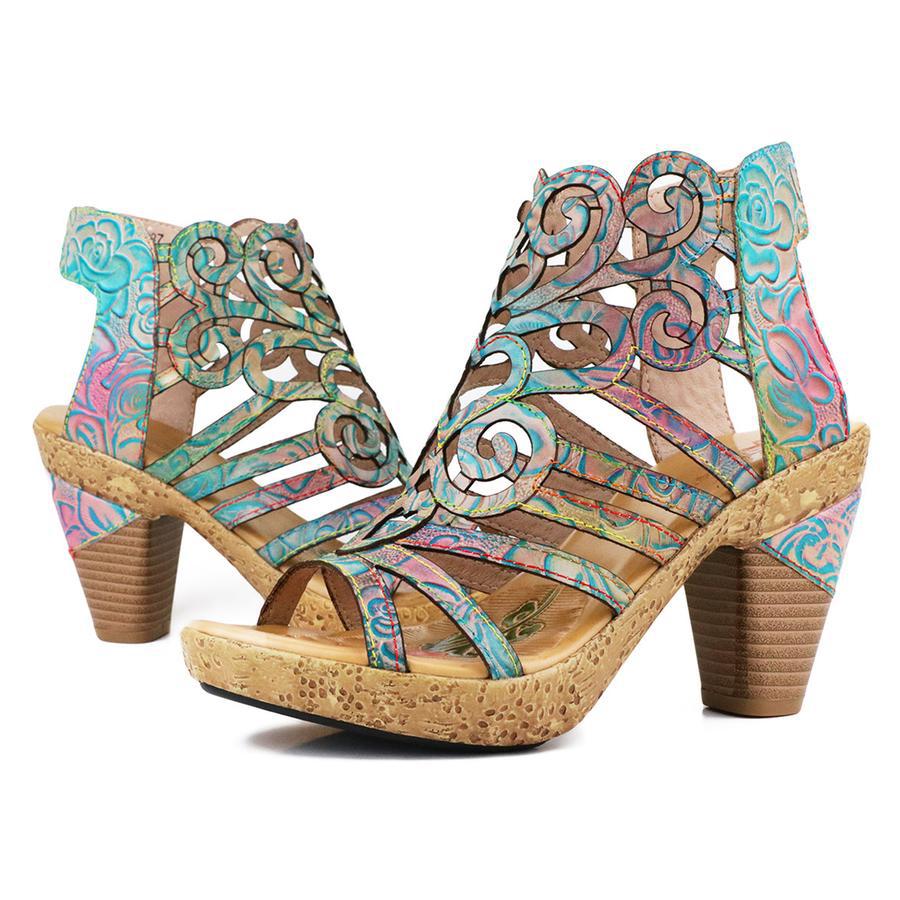 Retro Ethnic Style Fish Mouth Top Layer Heels
