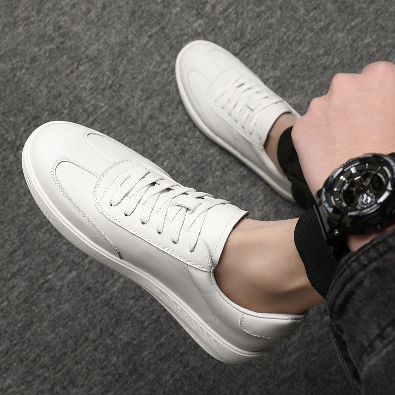 Men's White First Layer Cowhide Trendy Fashion Sneakers
