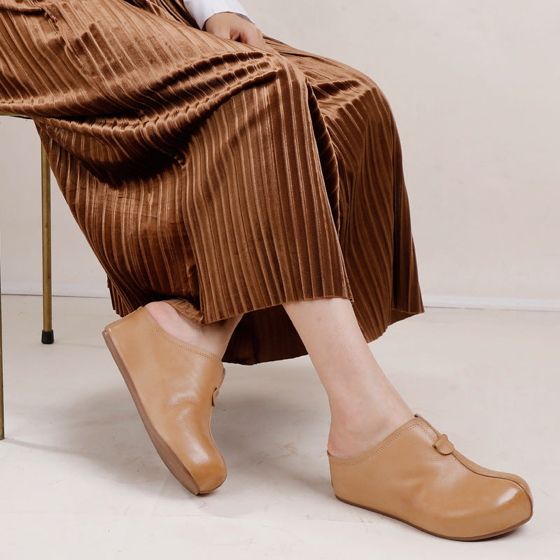 Washed First Layer Cowhide Platform Genuine Slippers