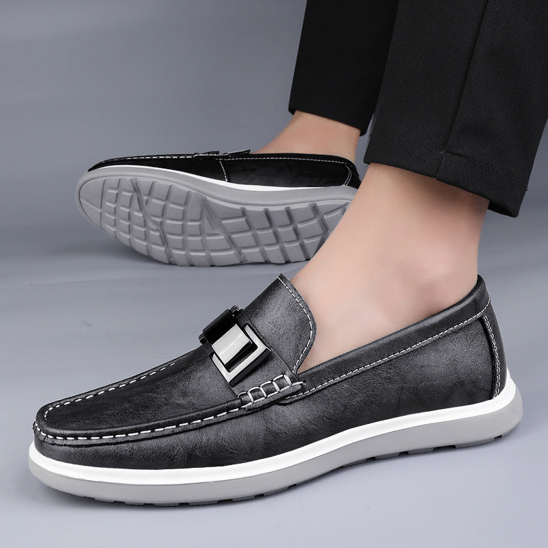 Men's Fashion Spring Slip-on Flat Metal Decoration Loafers