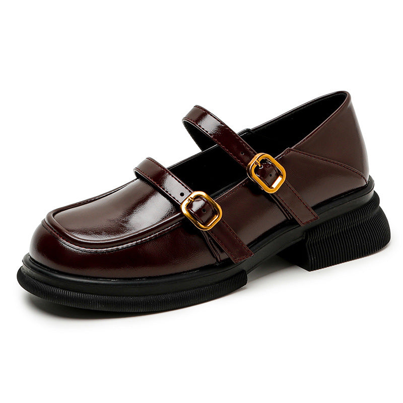 Female Round Toe Black Retro Chunky Loafers