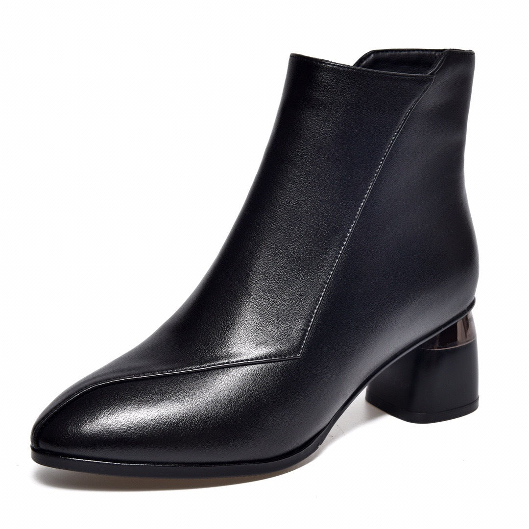 Women's Booties Pointed Toe Mid Chunky Ankle Boots