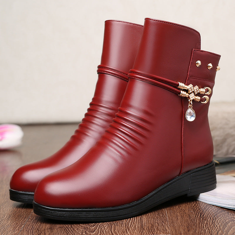 Women's Bottom Short Round Toe Wedge Suede Warm Boots