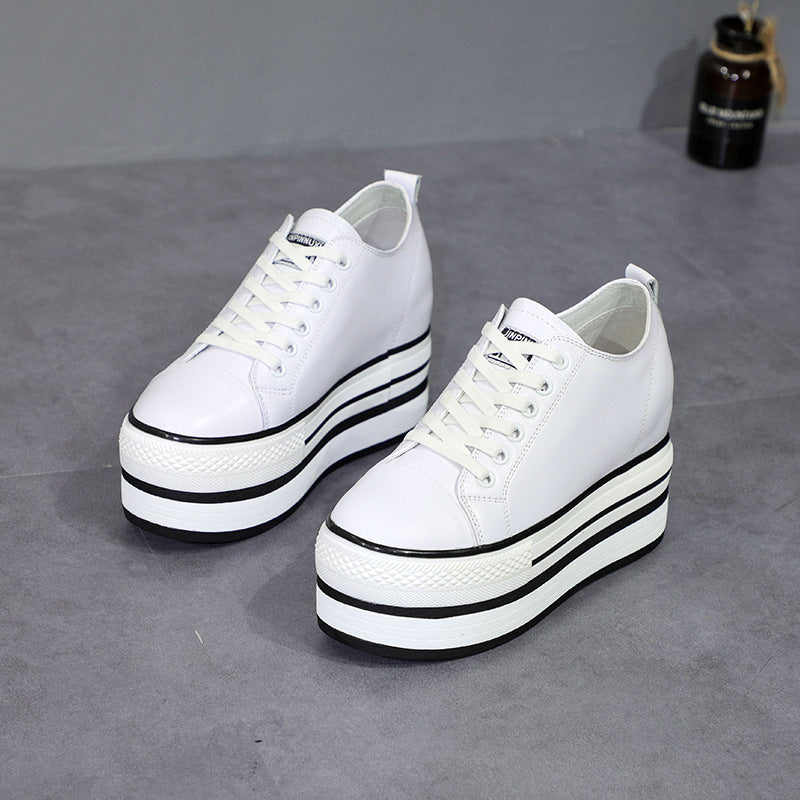Women's White Height Increasing Insole Classic Korean Sneakers
