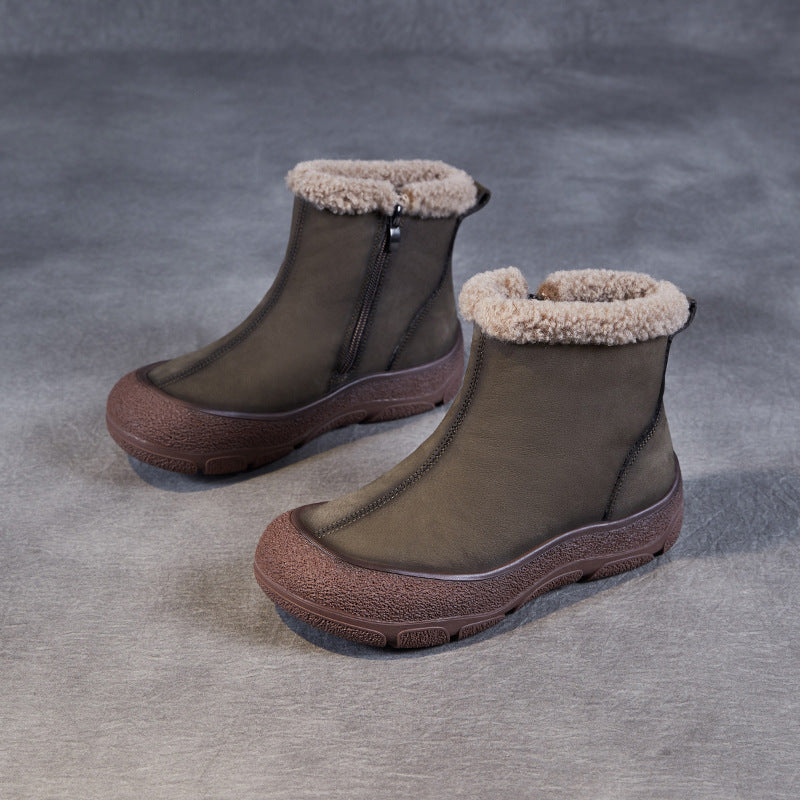 Women's Layer Cowhide Solid Color Platform Ankle Snow Boots