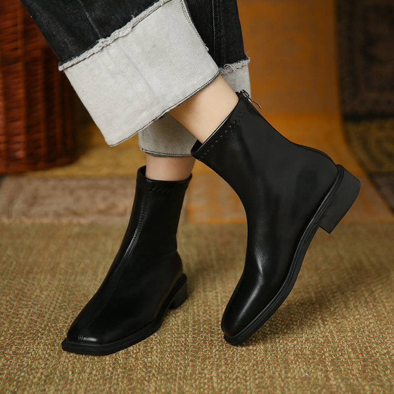 Women's Hot Milk Tea Color Flat Ankle Soft Boots