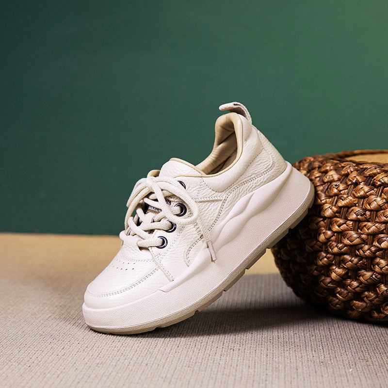 Women's Dad Spring Genuine Round Head Sports Comfortable Flat Sneakers