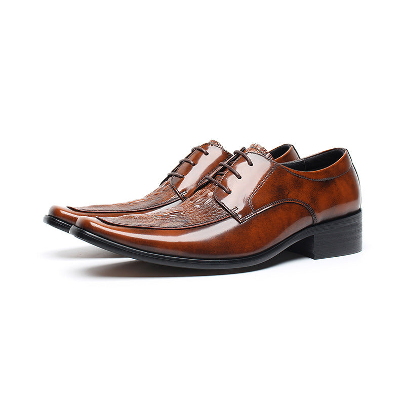 Men's Layer Cowhide Gentleman Fashion Warped Head Crocodile Leather Shoes