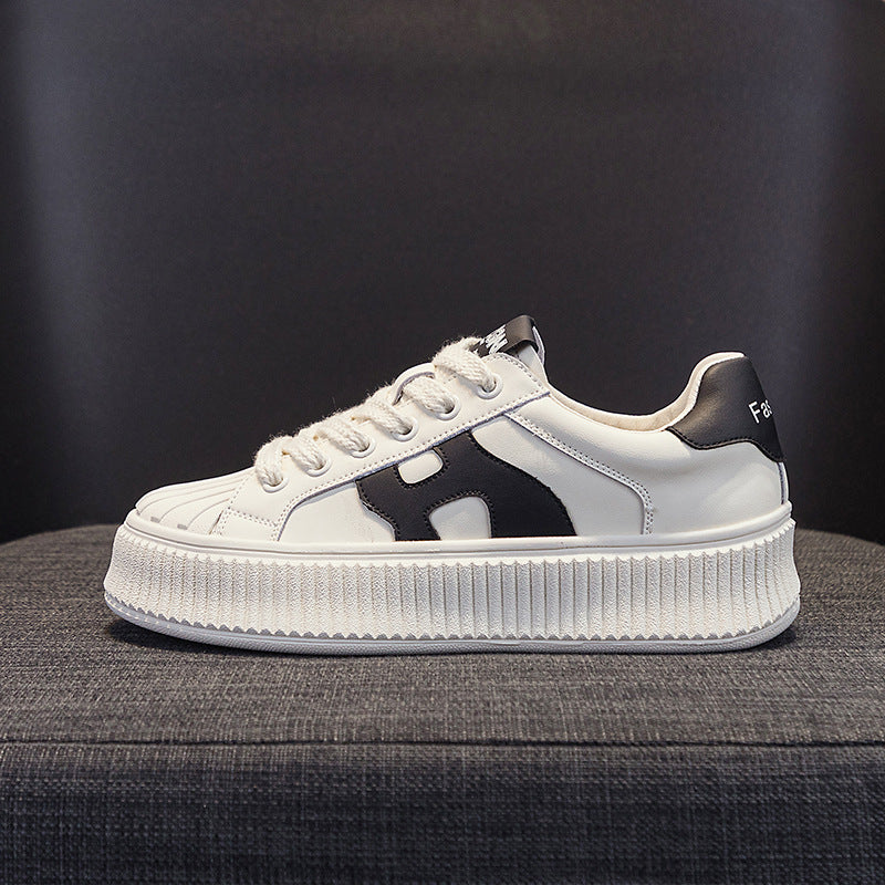 Women's White Shell Toe Thick Bottom Biscuit Shape Versatile Four Sneakers