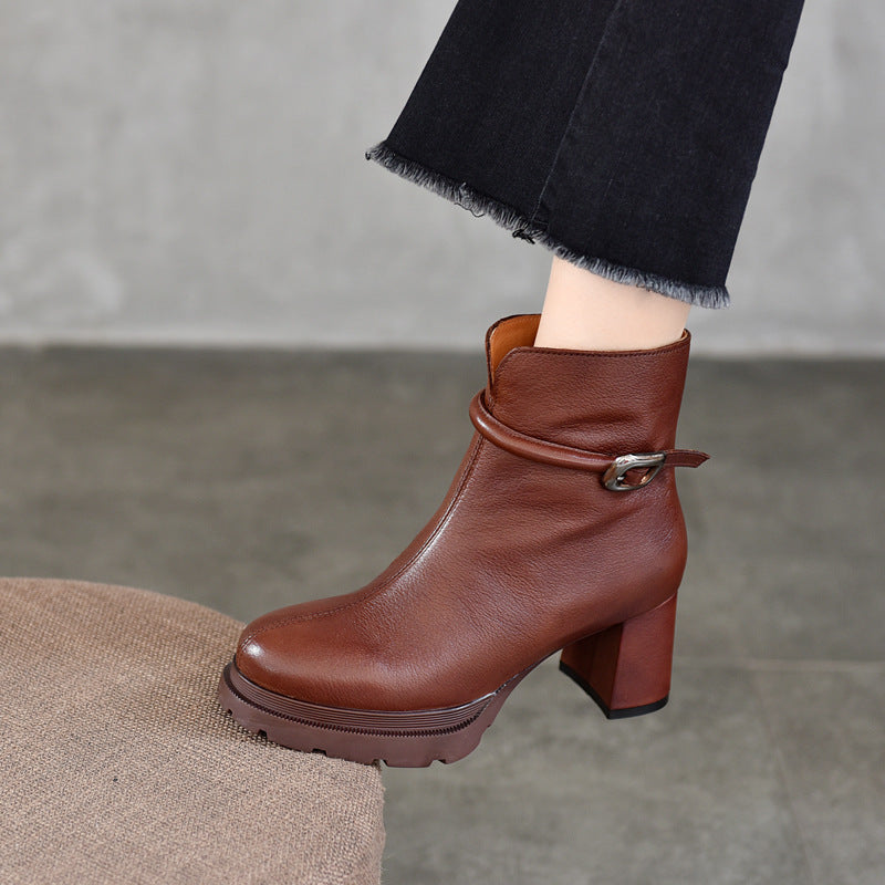 Women's Elegant Thick High Authentic Short Belt Boots