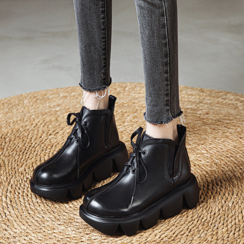 Women's Thick Bottom First Layer Cowhide Spring Boots