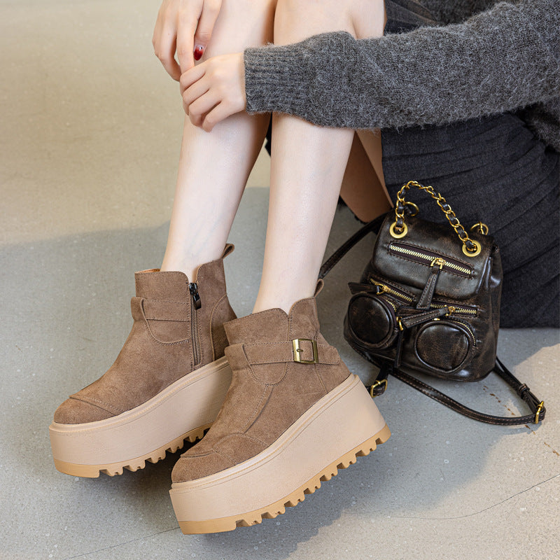 Women's Fashion Booties Pure Color Belt Buckle Snow Boots