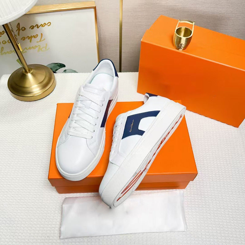 Men's Calfskin Color Matching Lace Up Comfort Sneakers
