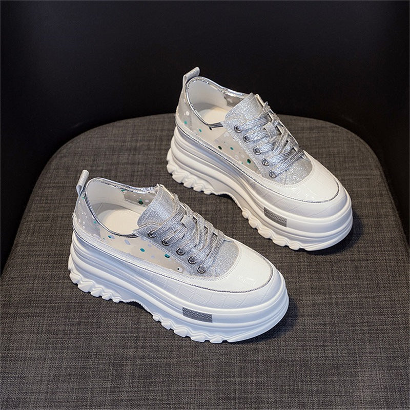 Women's White Platform Muffin Height Increasing Insole Slimming Casual Shoes