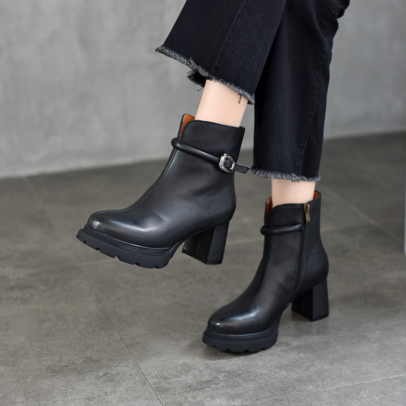 Women's Elegant Thick High Authentic Short Belt Boots
