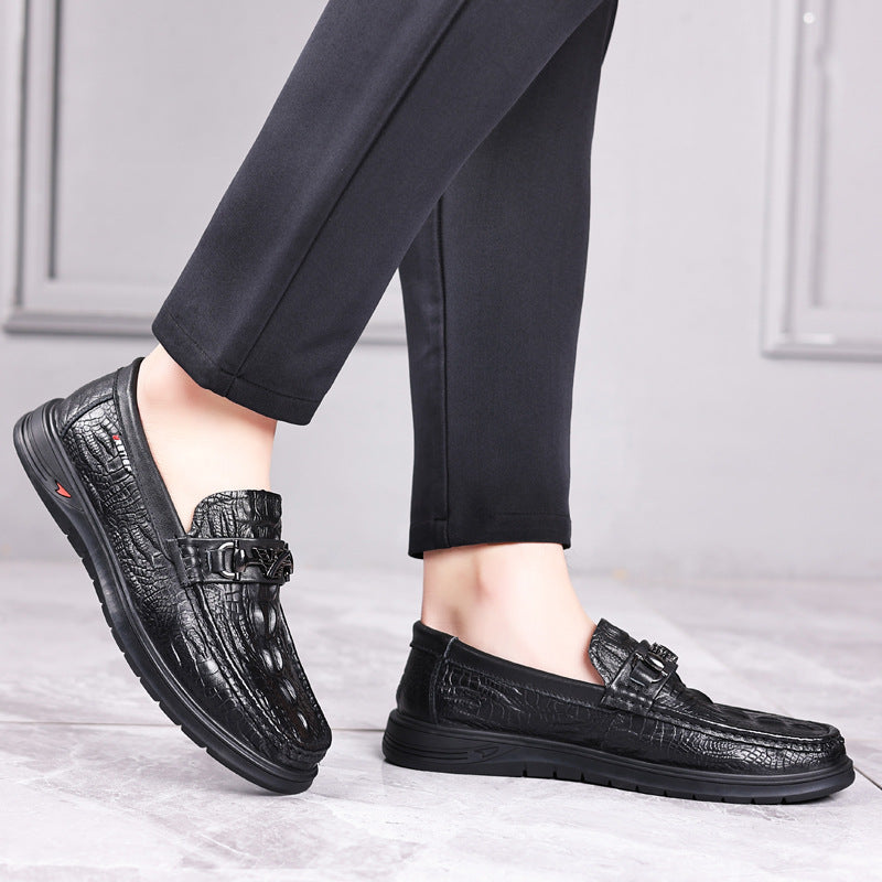 Men's Beanie Spring Cowhide Business Crocodile Pattern Leather Shoes