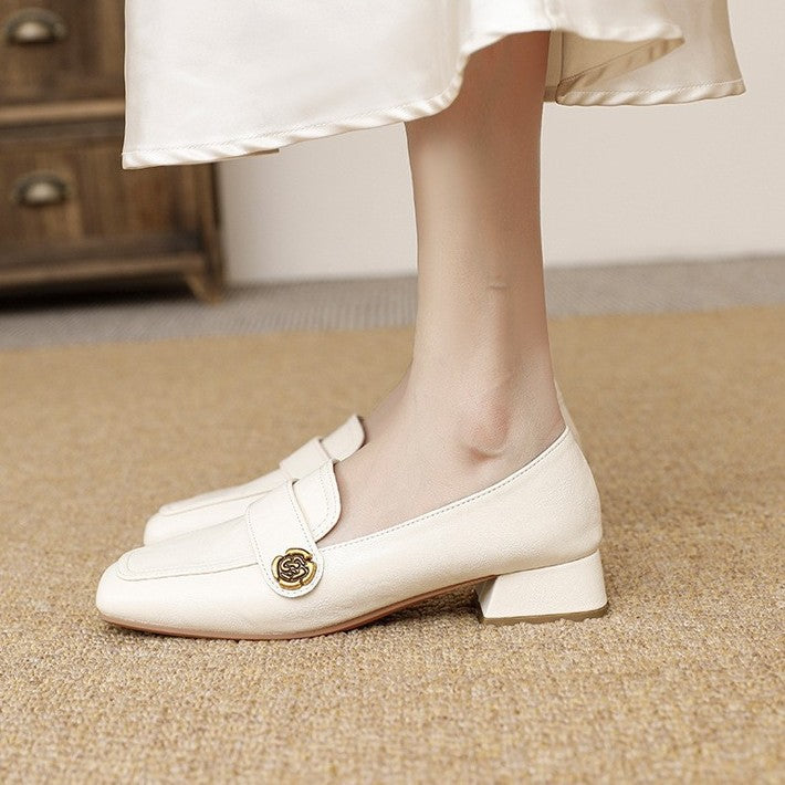Retro Easy Matching Square Toe Chunky Mom Mid Slip-on Loafers