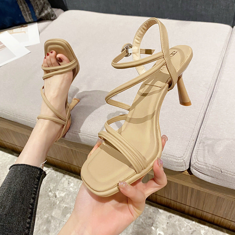 Cross Strap High Female Square Toe Heels