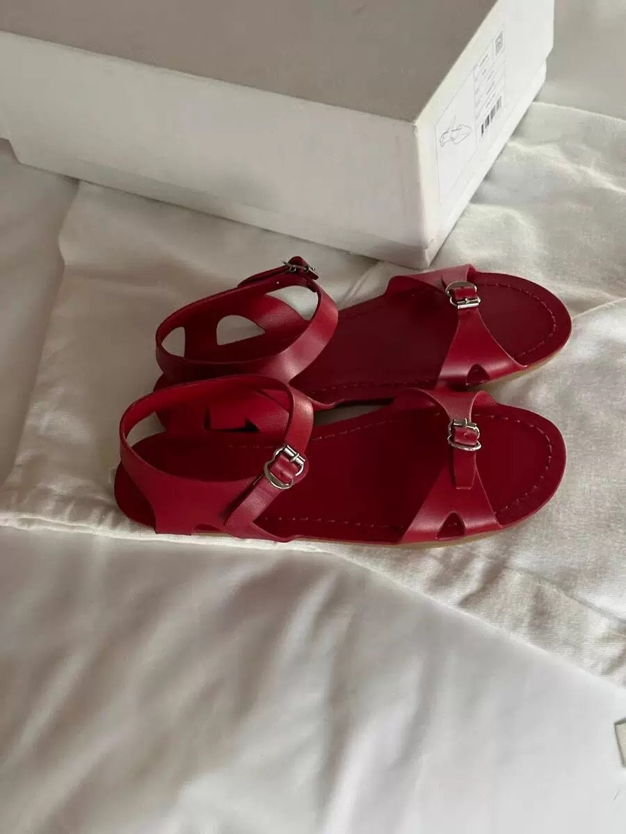 Women's Red Summer Buckle Flat Open Toe For Sandals