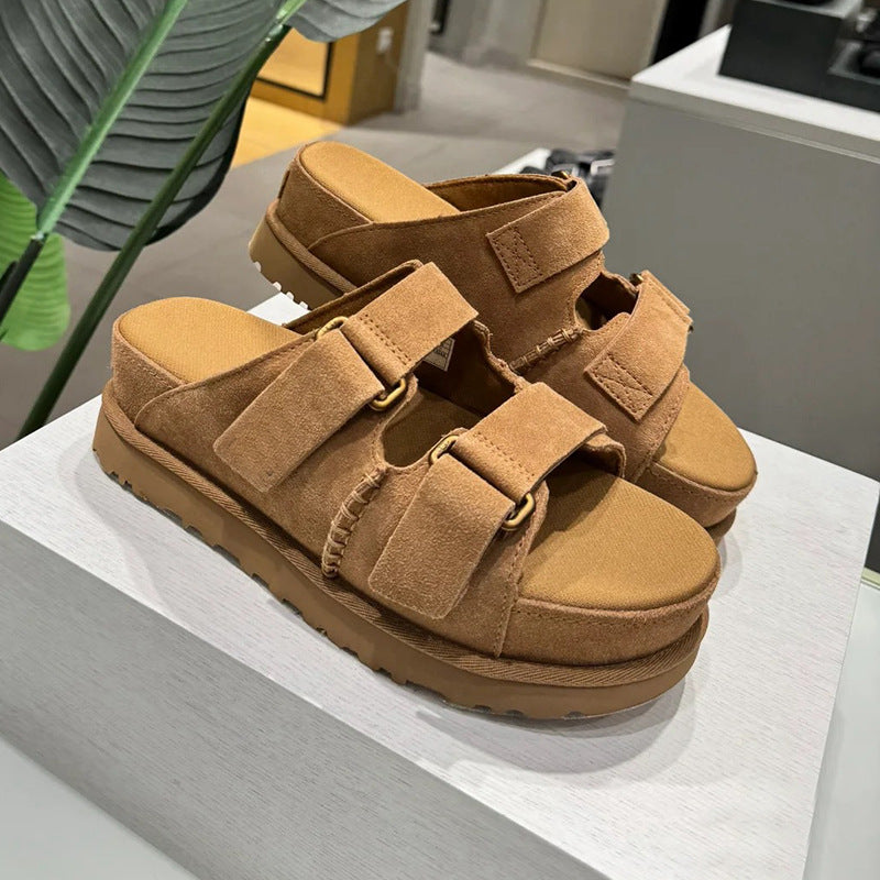 Women's Buckle Genuine Outdoor Height Increasing Open Sandals