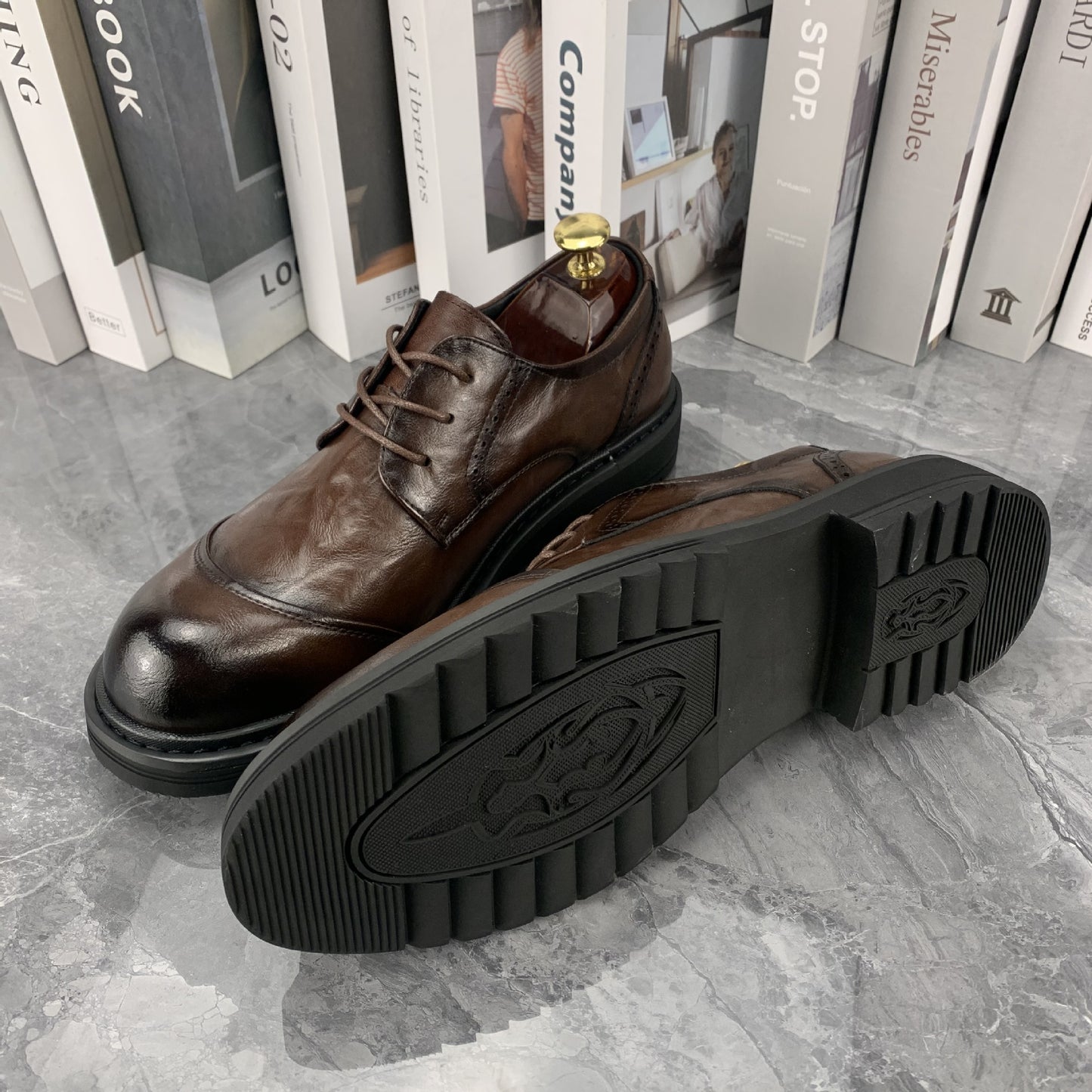Men's Cowhide Soft Bottom Lace Up Formal Wear Leather Shoes