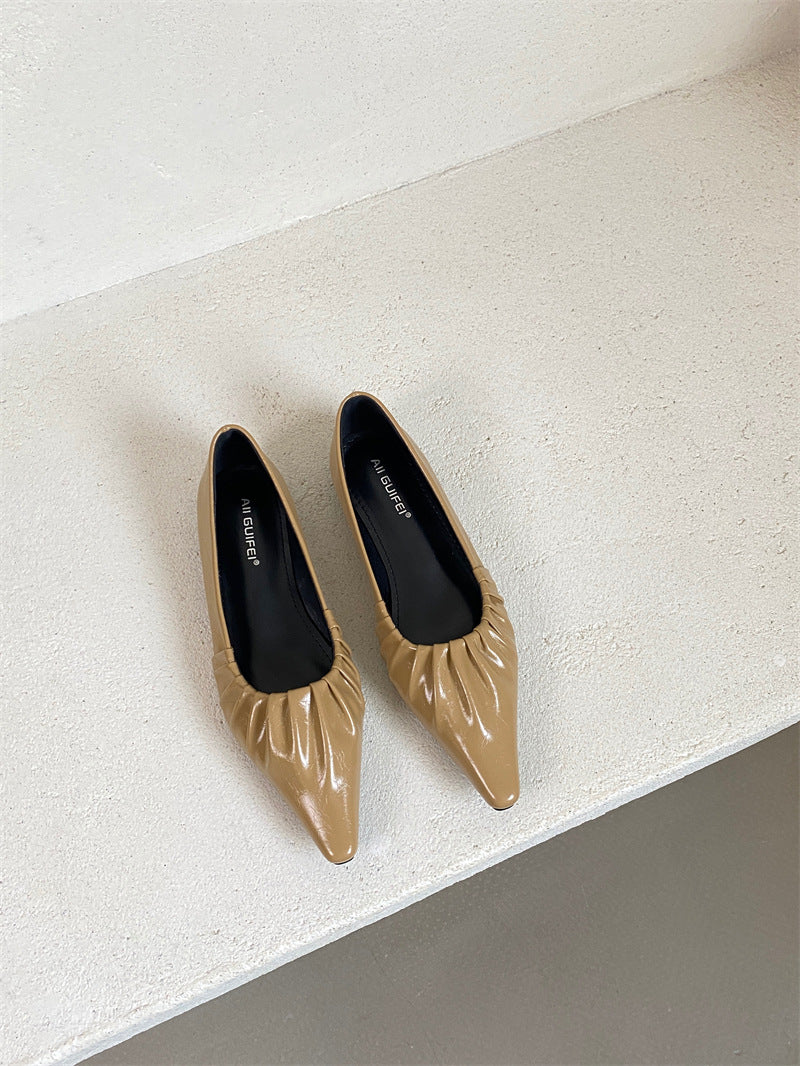 Women's Chunky Summer Black Color Pleats French Commuting Casual Shoes