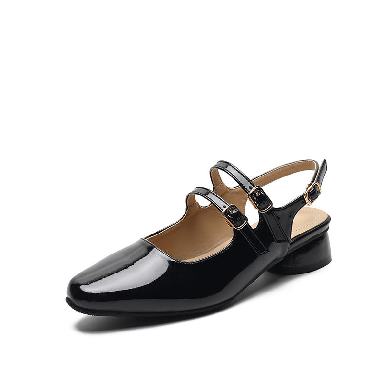 Toe Kitten Retro Buckle Patent French Sandals