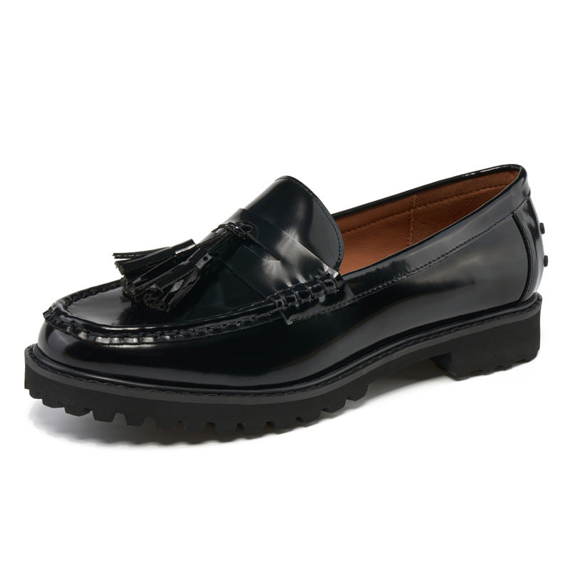 Women's Round Toe Genuine Middle Tassel Loafers