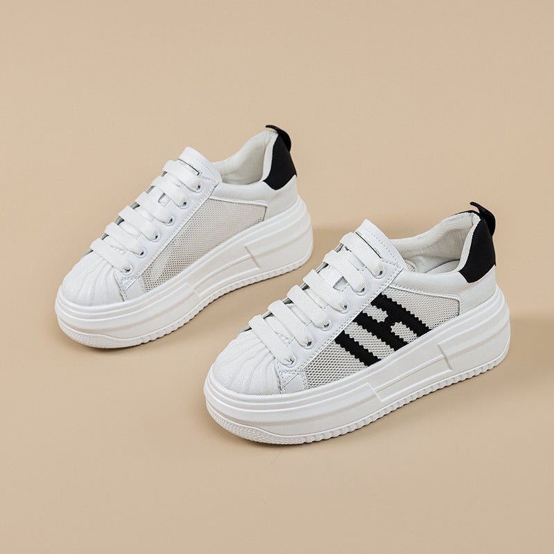 Women's White Thick Bottom Height Increasing Small Casual Shoes